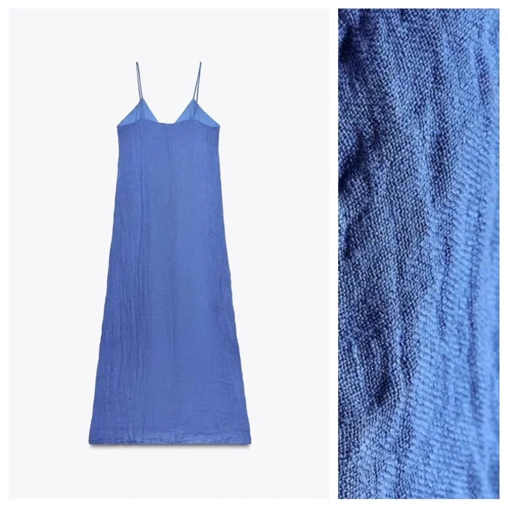 NWT Zara Blue Strappy V-Neck Midi Dress